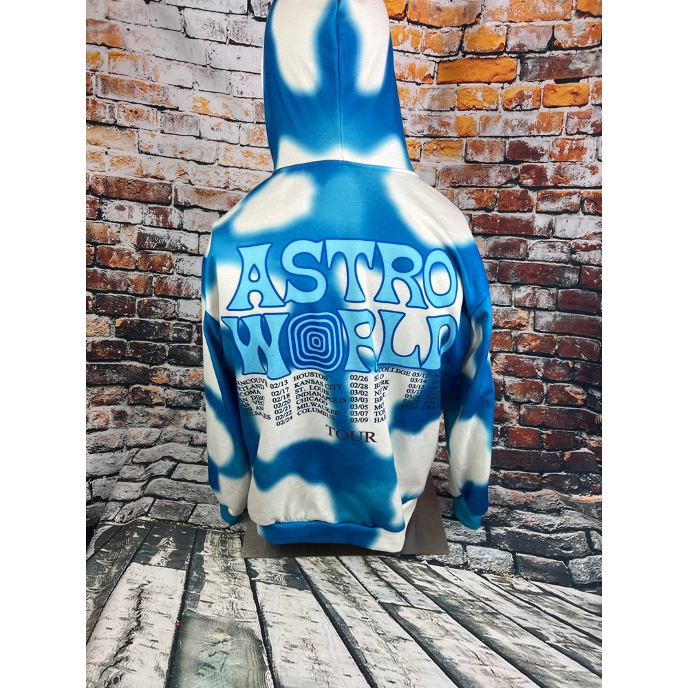 Astroworld Tie Dye Hoodie Blue White Travis Scott Tour Sweatshirt Medium Tour - Picture 3 of 6